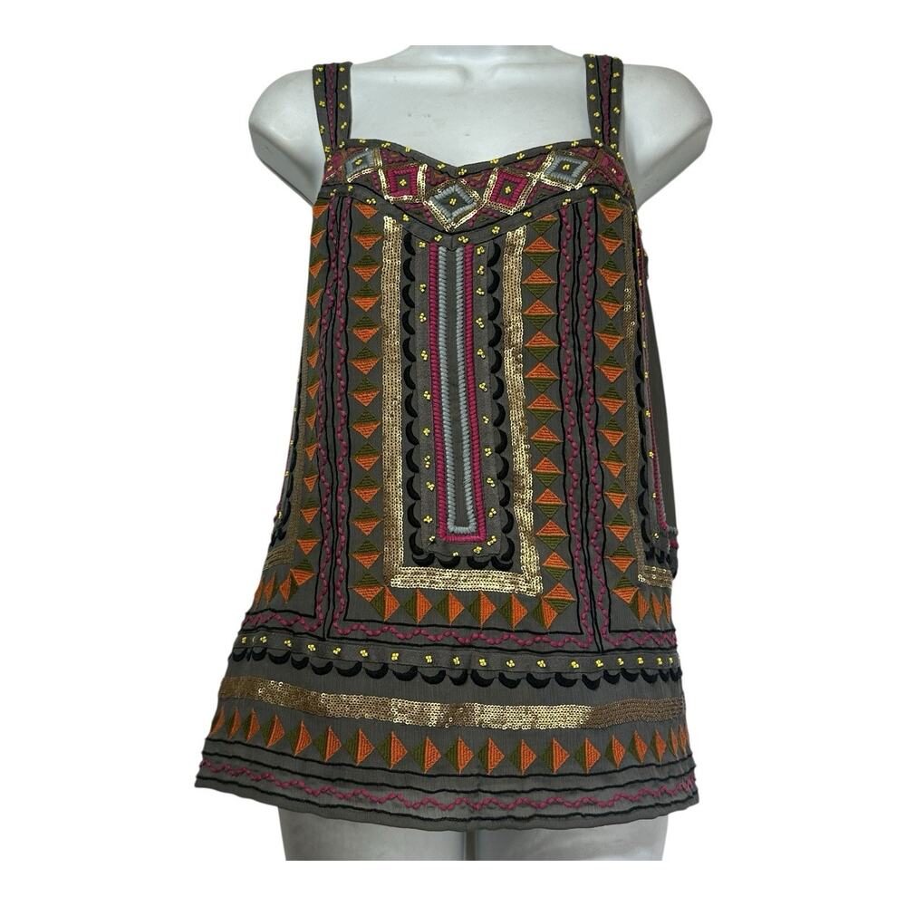 Anthropologie Meadow Rue Embroidered Gauze Tank Top Lined Size XS